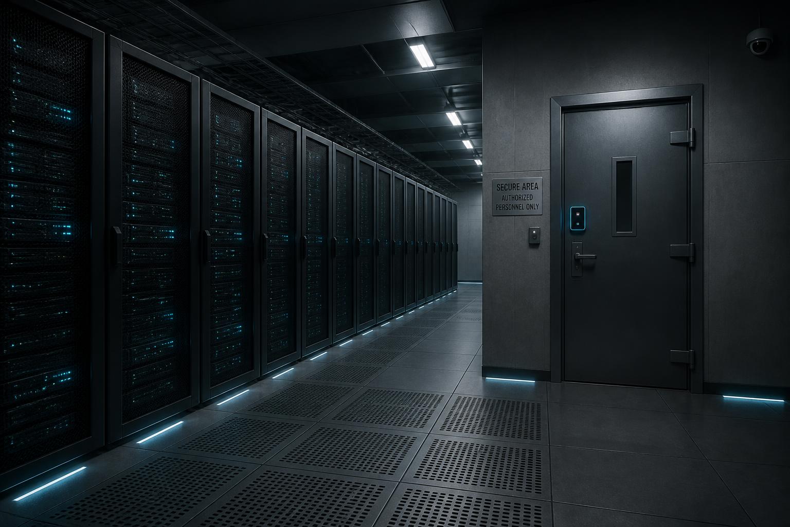 Secure sovereign data centre hall with rows of server racks