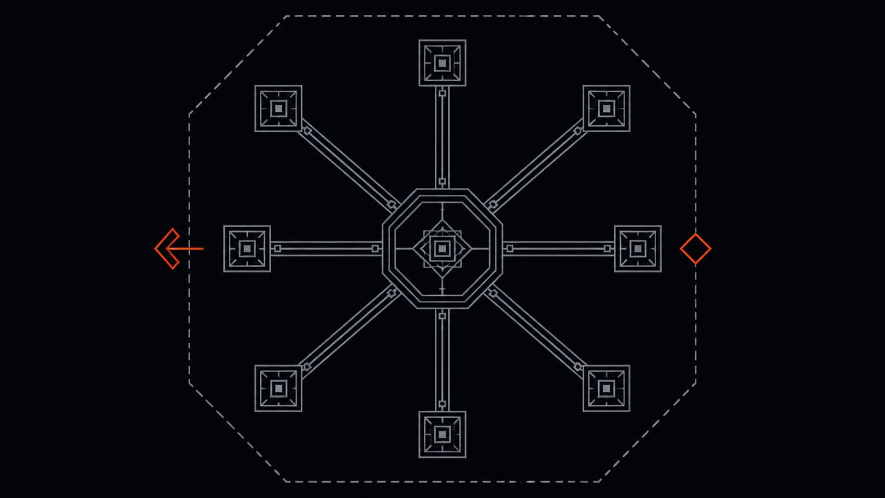 Schematic of the SynapseCommand agent mesh: a central command node linked to the agent nodes inside a dashed air-gap perimeter.